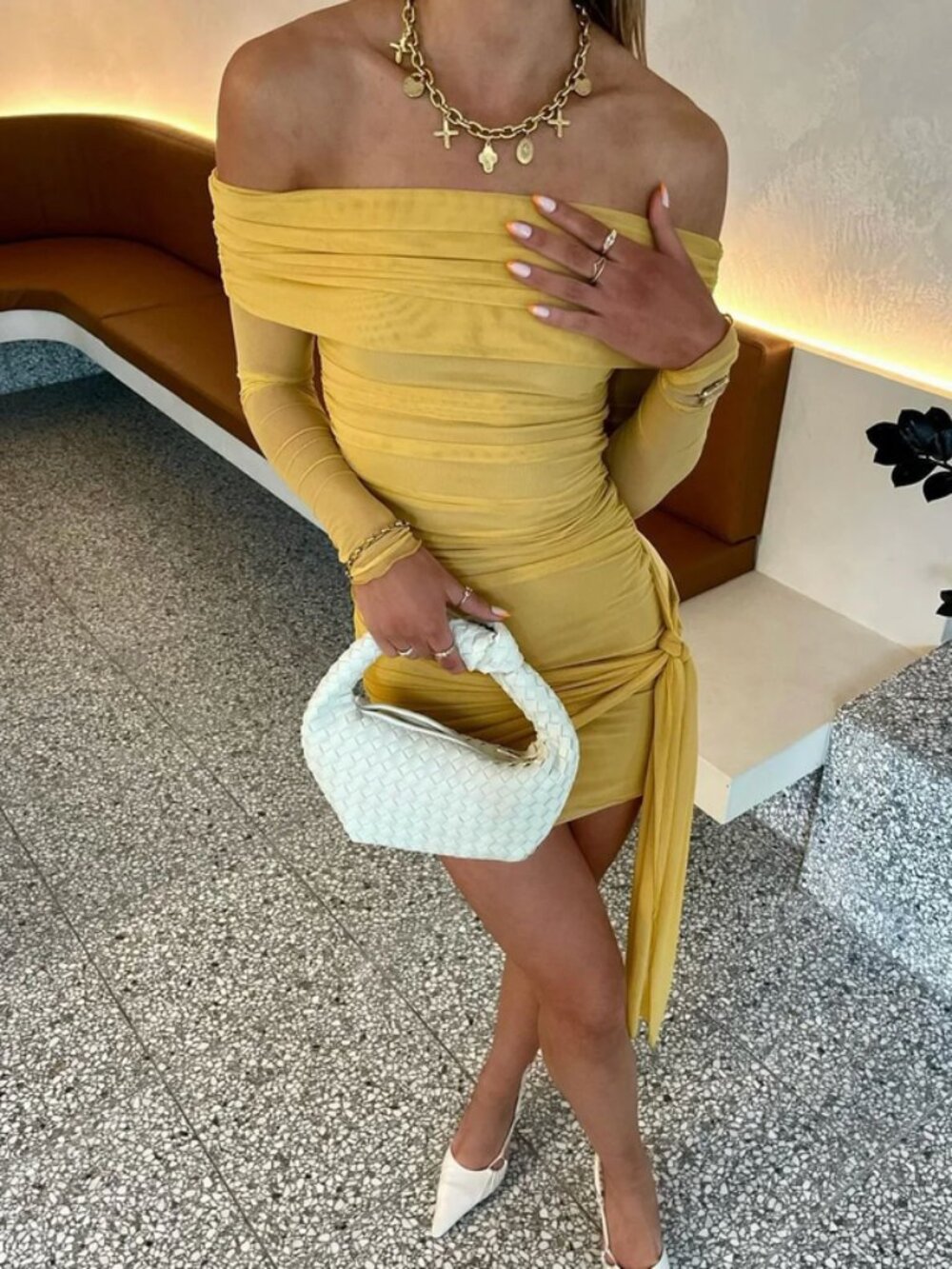 NEW BENNI Yasmin Mini Dress - Mustard Yellow Party Cocktail AU6/US2